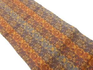 縞に花唐草・鳥・葡萄模様織出し名古屋帯